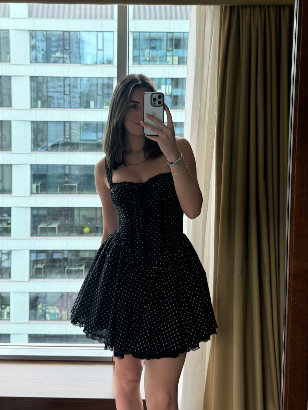 Black Polka Dot Mini Dress - Corset Bodice